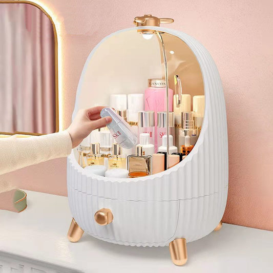 Large Round Cosmetic Makeup Organizer Storage Box with Light