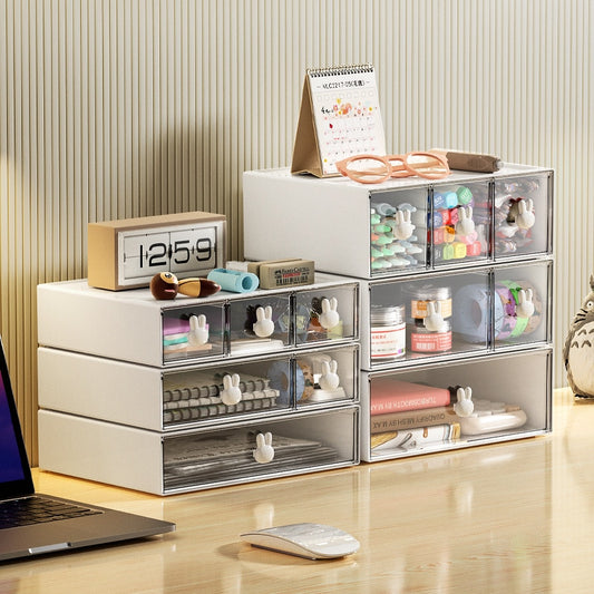 Stackable Desktop Bunny Handle Storage Organizer Box Shelf
