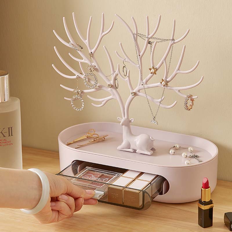 Elk Jewelry Tree Display and Dish Tray Storage Drawer Box