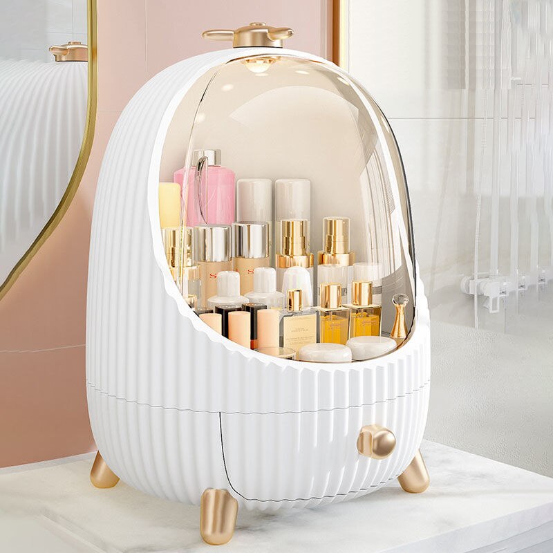 Large Round Cosmetic Makeup Organizer Storage Box with Light