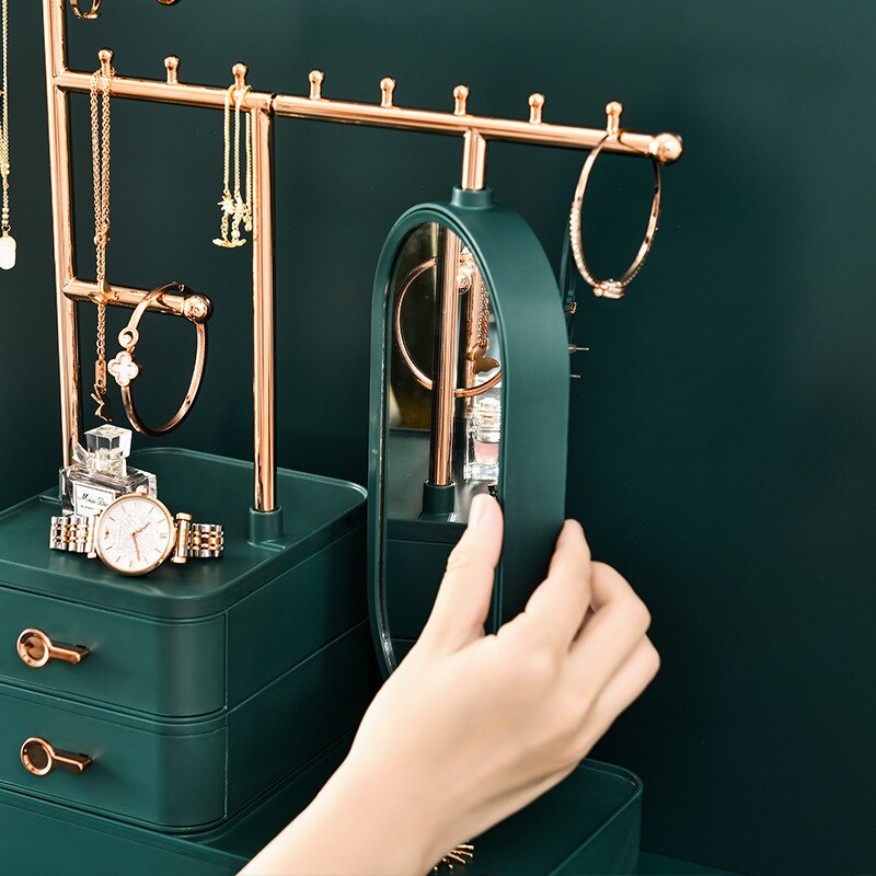 Jewelry Display with Mirror Storage Organizer Drawer Box