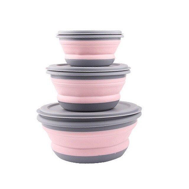 3 Set Silicone Folding Bowls Portable Food Storage Organizer