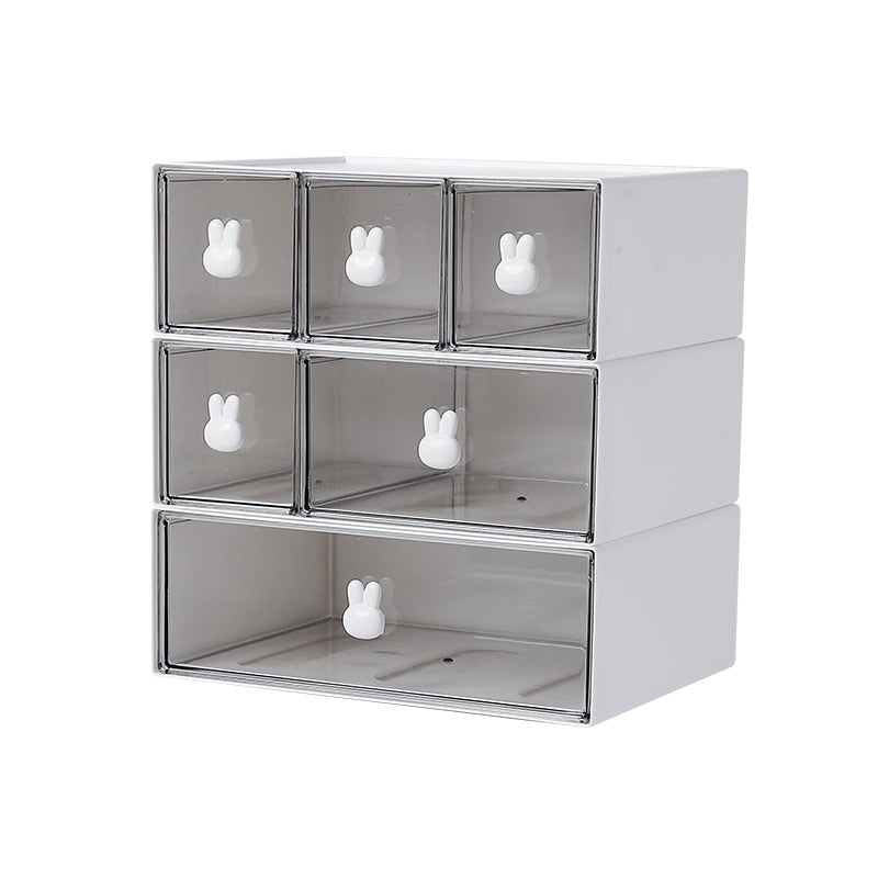 Stackable Desktop Bunny Handle Storage Organizer Box Shelf