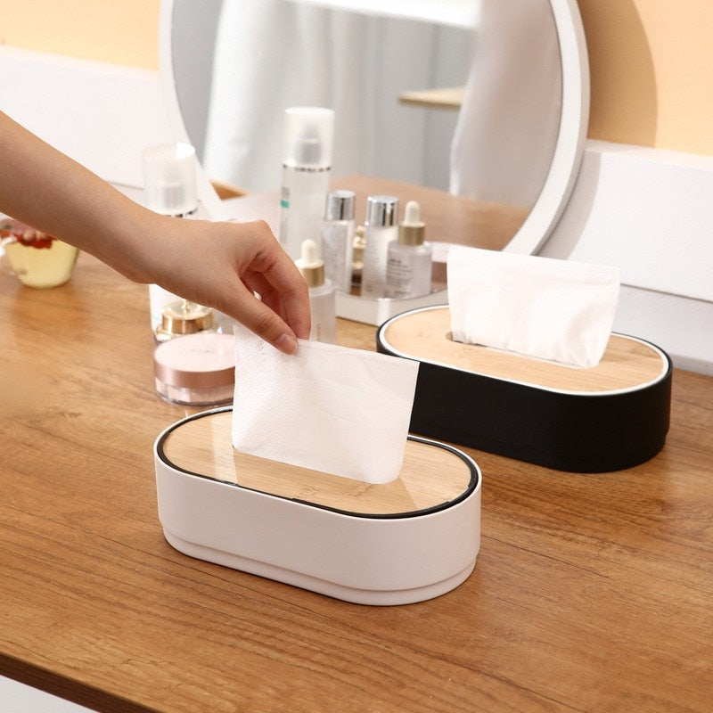 Wooden Cover Plastic Tissue Storage Box