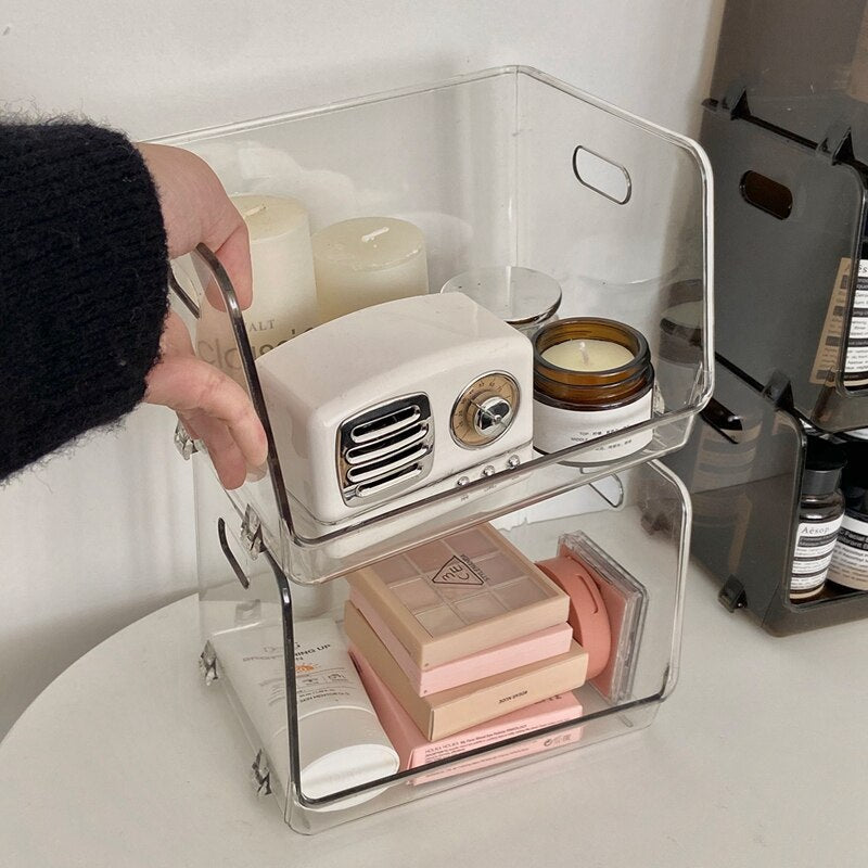 Stackable Desktop Storage Clear Organizer Box Shelf