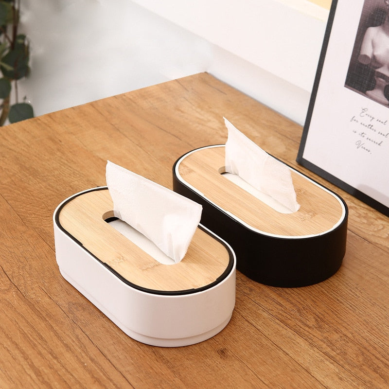 Wooden Cover Plastic Tissue Storage Box