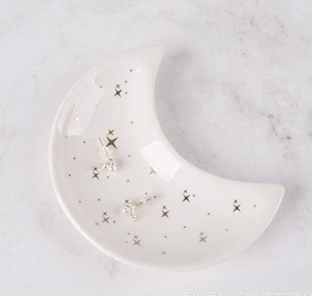 Moon Shape Ceramic Storage Small Jewelry Dish Tray