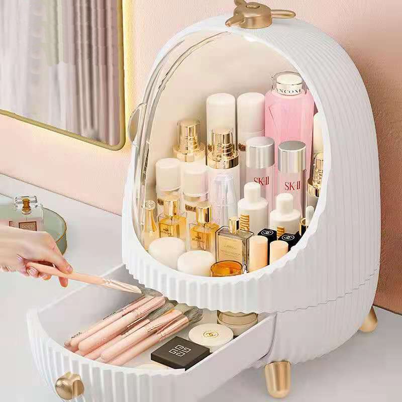 Large Round Cosmetic Makeup Organizer Storage Box with Light