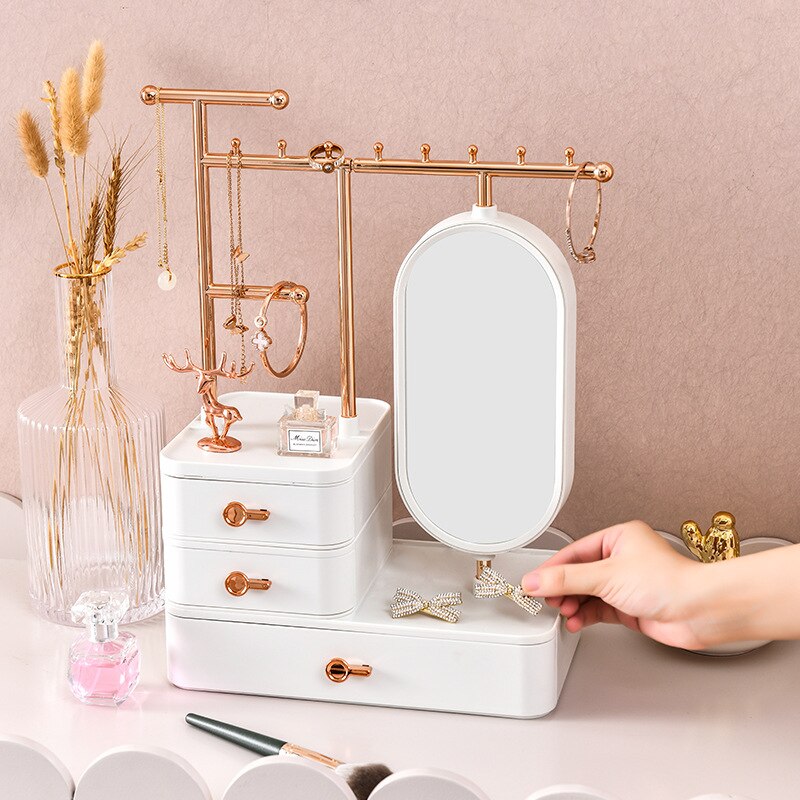 Jewelry Display with Mirror Storage Organizer Drawer Box