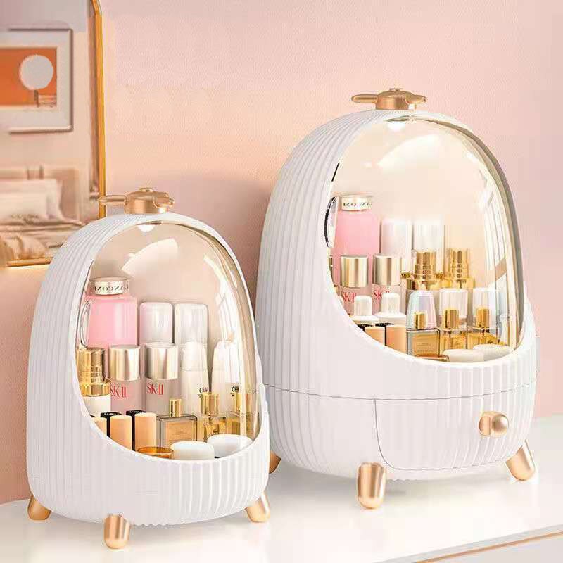 Large Round Cosmetic Makeup Organizer Storage Box with Light