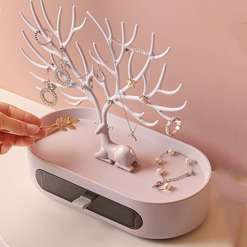 Elk Jewelry Tree Display and Dish Tray Storage Drawer Box