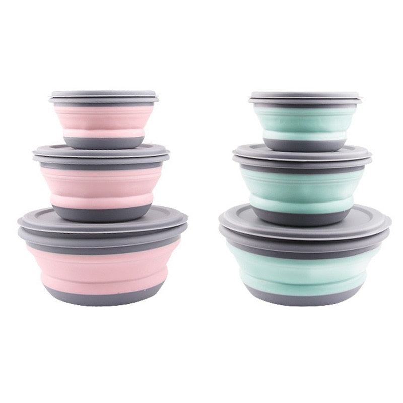 3 Set Silicone Folding Bowls Portable Food Storage Organizer