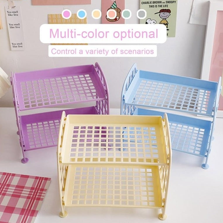 Pastel Minimalist Desktop Storage Shelf Organizer Rack