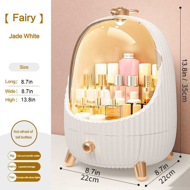 Large Round Cosmetic Makeup Organizer Storage Box with Light