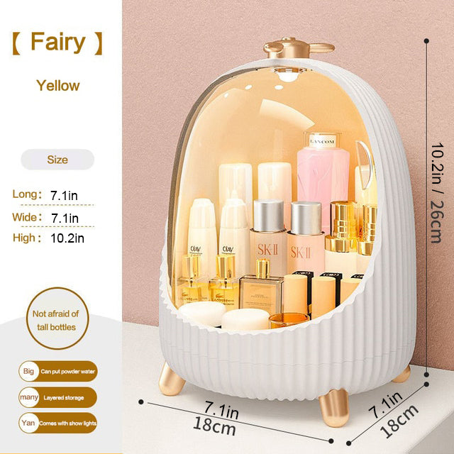 Large Round Cosmetic Makeup Organizer Storage Box with Light