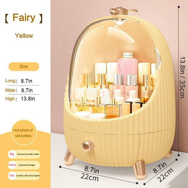 Large Round Cosmetic Makeup Organizer Storage Box with Light