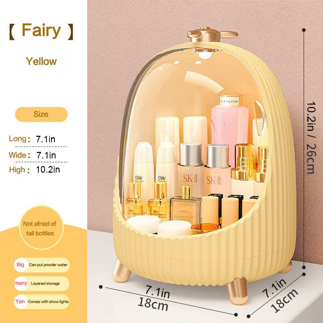 Large Round Cosmetic Makeup Organizer Storage Box with Light